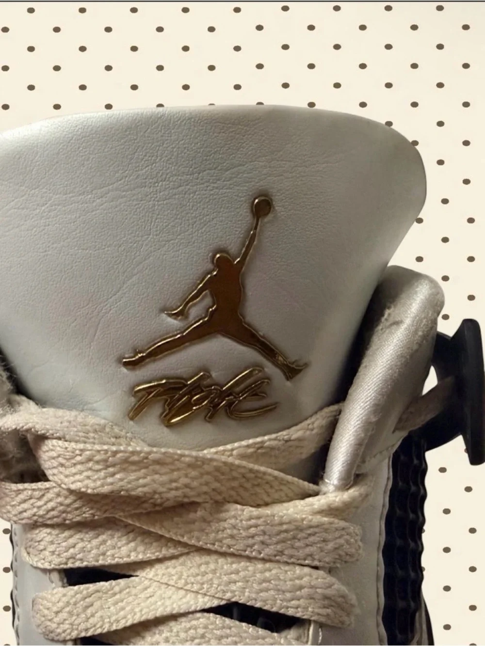 Jordan Retro Sneakers in White, Black & Gold Accents